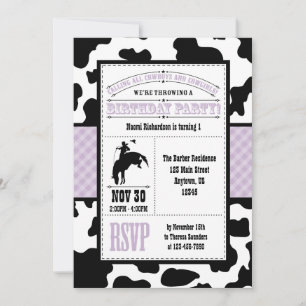 Lavender Cowhide Cowboy Birthday-inbjudan Inbjudningar