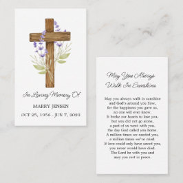 Lavender Cross Memorial Funeral Prayer Card Visitkort