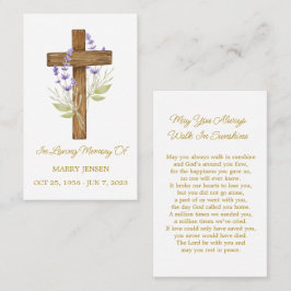 Lavender Cross Memorial Funeral Prayer Card Visitkort