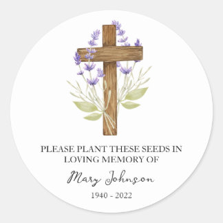 Lavender Cross Memorial Funeral Seed Packet Runt Klistermärke