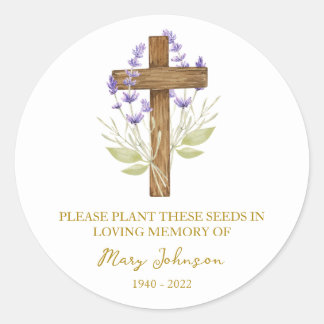 Lavender Cross Memorial Funeral Seed Packet Runt Klistermärke