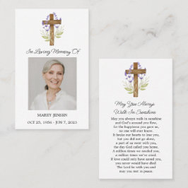 Lavender Cross Memorial Photo Funeral Prayer Card Visitkort