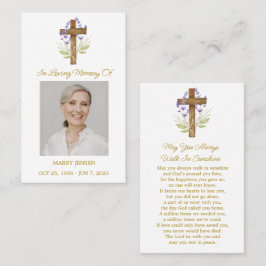 Lavender Cross Memorial Photo Funeral Prayer Card Visitkort