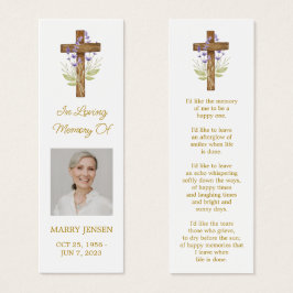 Lavender Cross Photo Funeral Bookmark Litet Visitkort