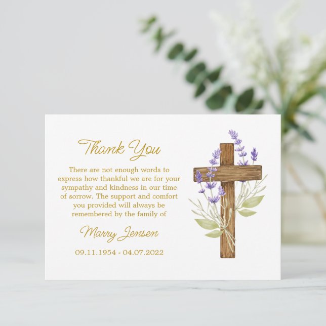 Lavender Cross Sympathy Thank You Card Tack Kort (Stående Fram)