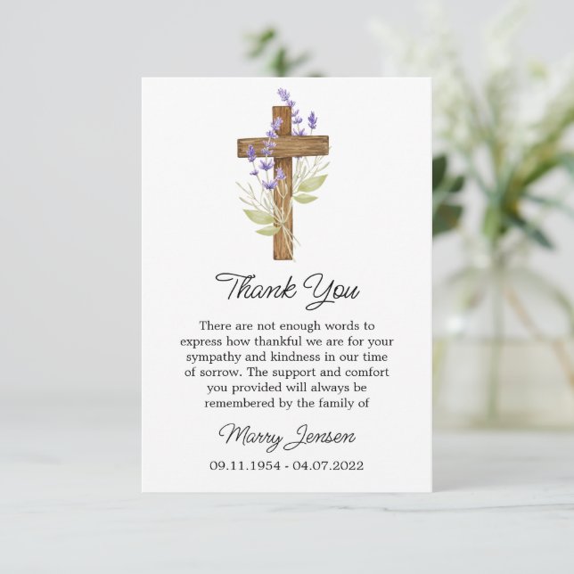 Lavender Cross Sympathy Thank You Card Tack Kort (Stående Fram)