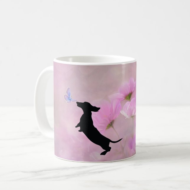Lavender Dachshund Silhouette Mugg (Framsida vänster)