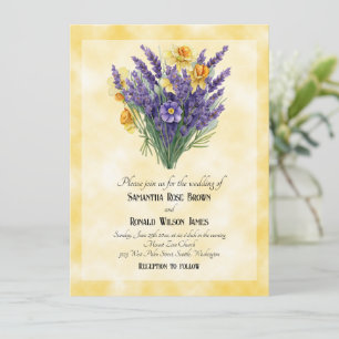 Lavender & Daffodils on Gult Background Bröllop Inbjudningar