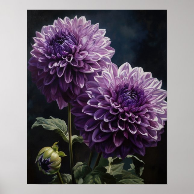 Lavender Dahlia Flowers Art Skriv ut Poster (Framsidan)