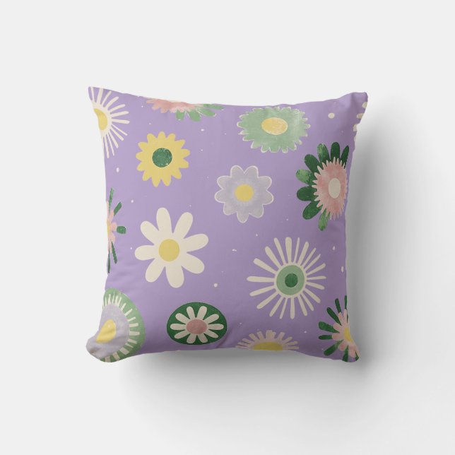 Lavender Daisy Floral Pillow Kudde (Framsida)