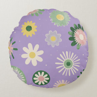 Lavender Daisy Round Pillow Rund Kudde