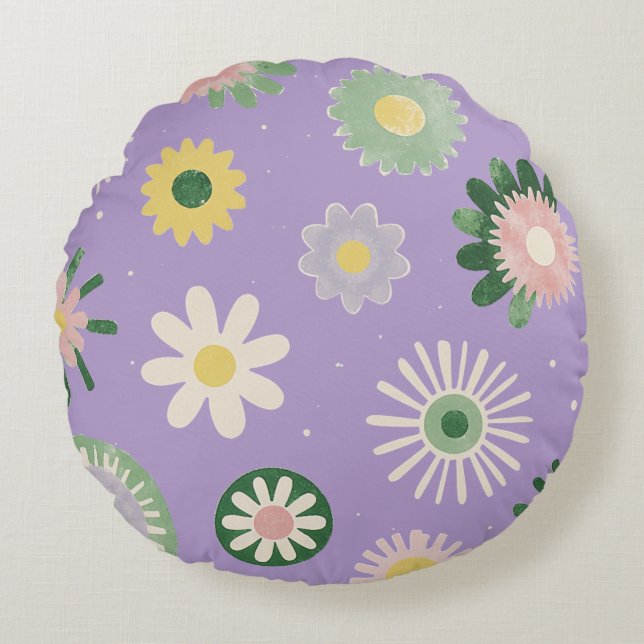 Lavender Daisy Round Pillow Rund Kudde (Framsidan)