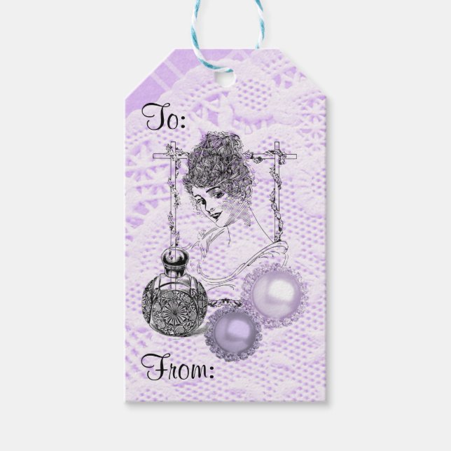 Lavender Dam Parfym Snöre och Rhinestones Gift Mär Presentetikett (Framsidan)