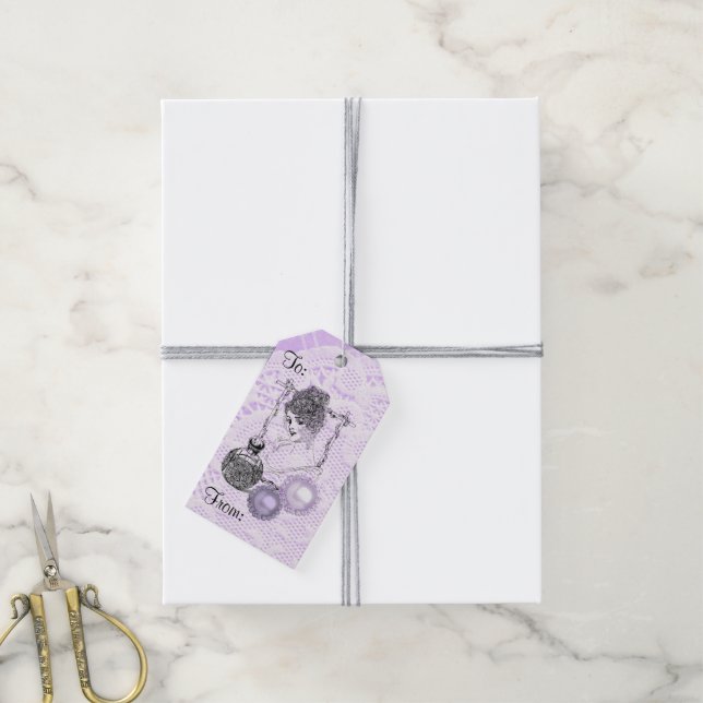 Lavender Dam Parfym Snöre och Rhinestones Gift Mär Presentetikett (Med Snöre)