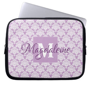 Lavender Damask bärbar dator Fodral med Monogram o