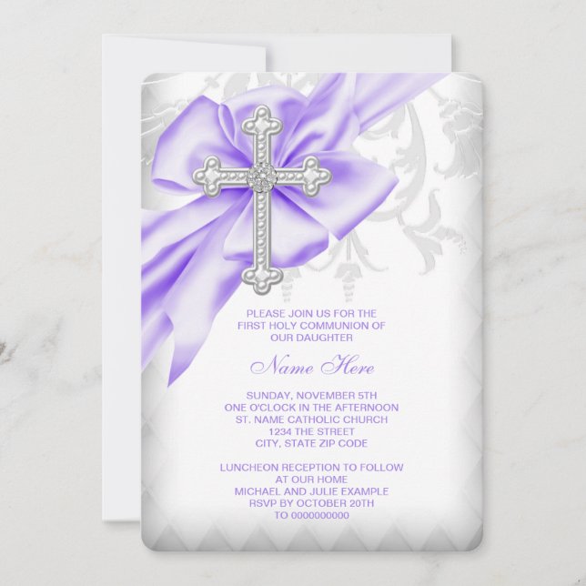 Lavender Damask Kor First Communion Inbjudningar (Framsida)