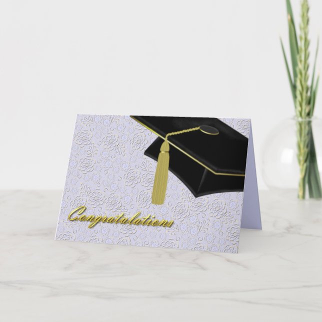 Lavender Damask & Mortarboard Studenten Card Kort (Framsida)