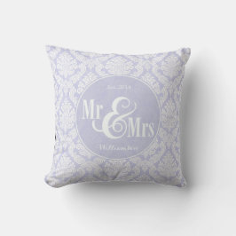 Lavender Damask "Mr & Mrs" kudde, personlig Kudde