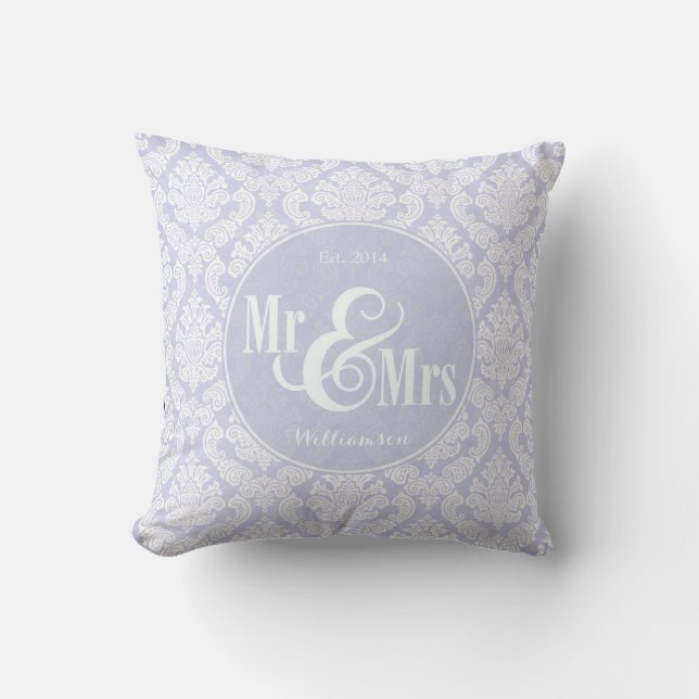 Lavender Damask "Mr & Mrs" kudde, personlig Kudde (Framsida)