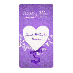 Lavender Damask Wedding Mini Vin-etikett Fraktsedel