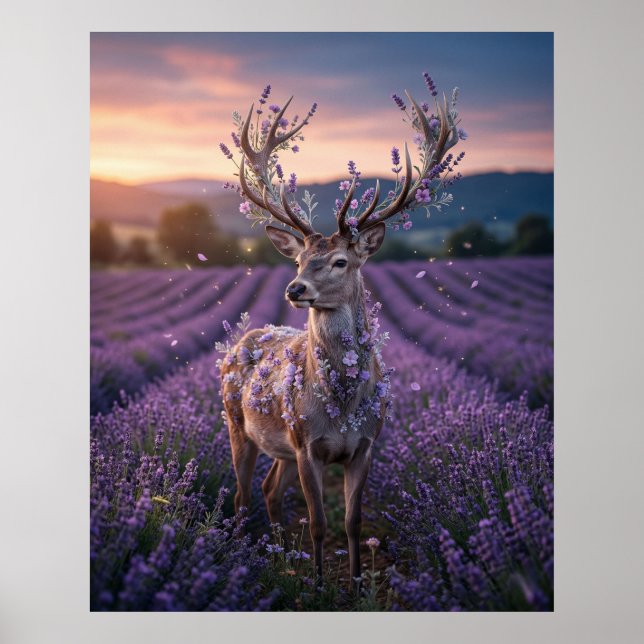 Lavender Deer Twilight Field Poster (Framsidan)