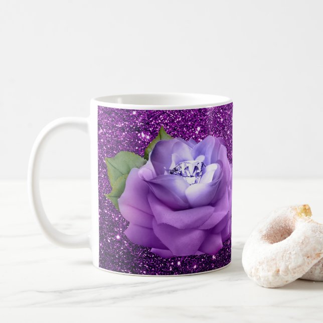 Lavender Diamond Ro Lila Faux Glitter Kaffemugg (Med munk)