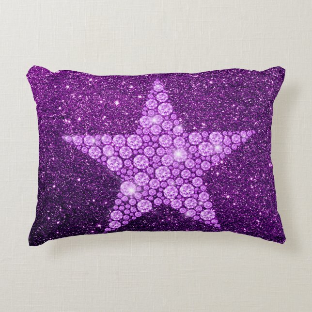 Lavender Diamond Star Lila Faux Glitter Prydnadskudde (Framsidan)