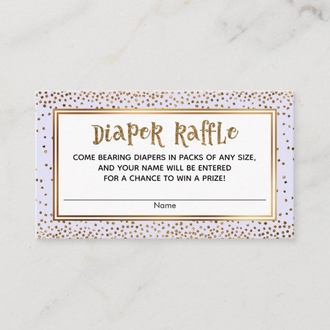 Lavender Diaper Raffle-kort, Guld Glitter-dekorati Tilläggskort (Framsida)