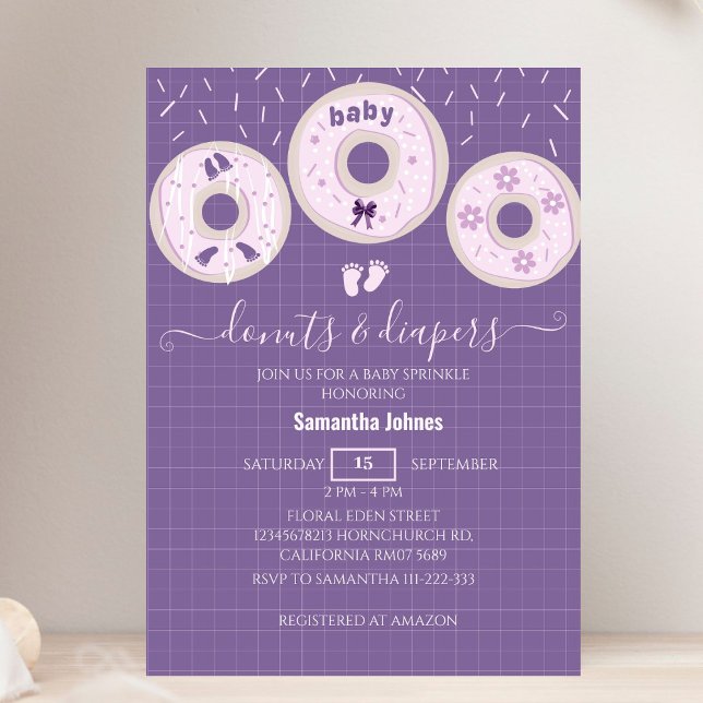 Lavender Donuts och Diaper Sprinkle Baby Shower Inbjudningar (Skapare uppladdad)