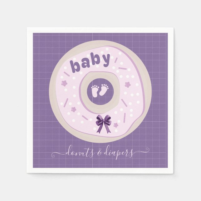 Lavender Donuts och Diaper Sprinkle Baby Shower Pappersservett (Framsidan)
