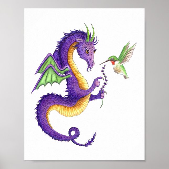 Lavender Dragon & Hummingbird - skriv ut Poster (Framsidan)