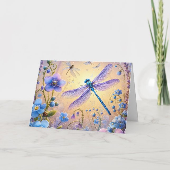 Lavender Dragonfly Birthday Card Helgkort (Framsida)