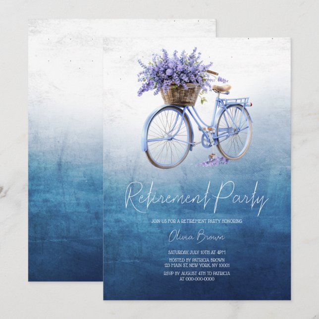 Lavender Dreams, Blommigt Bicycle Pension Party Inbjudningar (Fram/baksida)