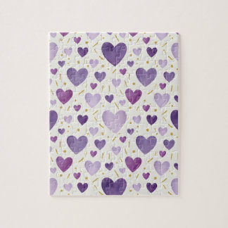Lavender Dreams | Purple & Gold Watercolor Hearts Pussel