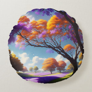 Lavender Dreams under Jacaranda Himmel, Rund Kudde