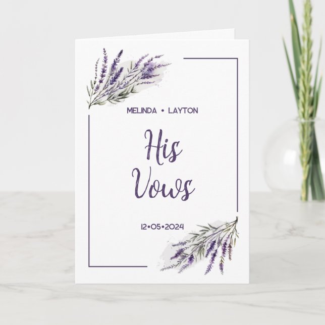 Lavender Dreams: Watercolor Hans Bröllop Vows Card Kort (Framsida)