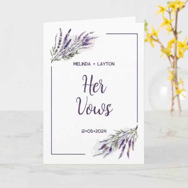 Lavender Dreams: Watercolor her Bröllop Vows Card Kort (Gul blomma)