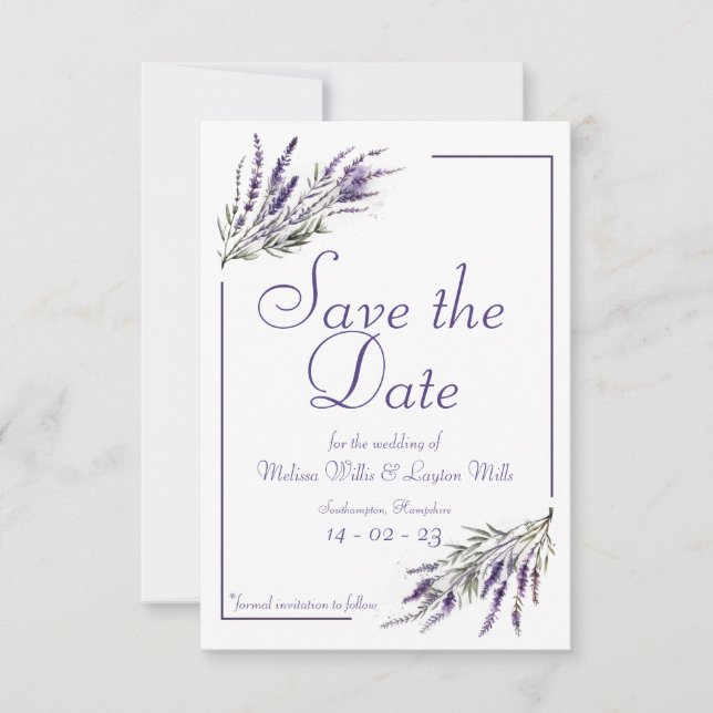 Lavender Dreams: Watercolor Save Date Inbjudan (Framsida)