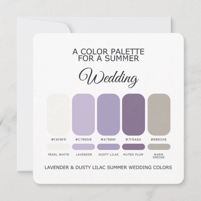 Lavender Dusty Lilac Summer Wedding Palette Card Inbjudningar (Framsida)