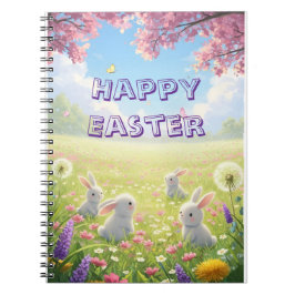 Lavender Easter Cute White Bunny Floral Spring Anteckningsbok