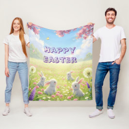 Lavender Easter Cute White Bunny Floral Spring Fleecefilt