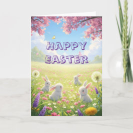 Lavender Easter Cute White Bunny Floral Spring Helgkort