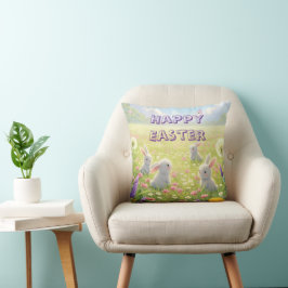 Lavender Easter Cute White Bunny Floral Spring Kudde