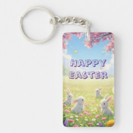 Lavender Easter Cute White Bunny Floral Spring Nyckelring