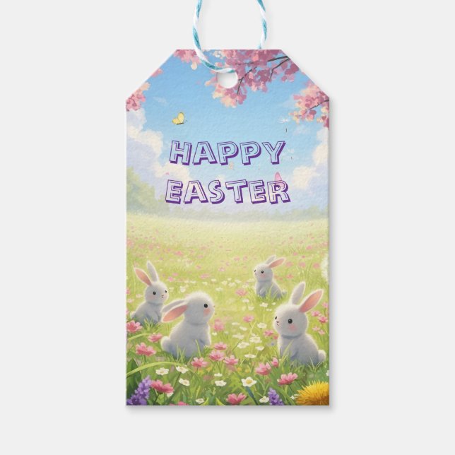 Lavender Easter Cute White Bunny Floral Spring  Presentetikett (Framsidan)