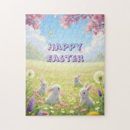 Lavender Easter Cute White Bunny Floral Spring Pussel