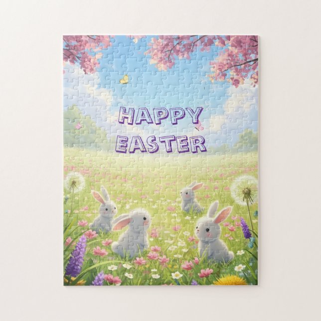 Lavender Easter Cute White Bunny Floral Spring  Pussel (Vertikal)