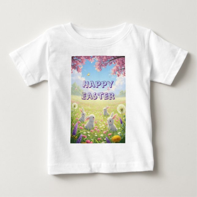 Lavender Easter Cute White Bunny Floral Spring  T Shirt (Framsida)