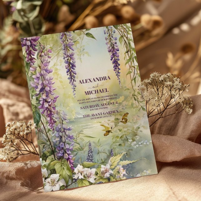 Lavender Elegance Art nouveau Bröllop Inbjudningar (Skapare uppladdad)