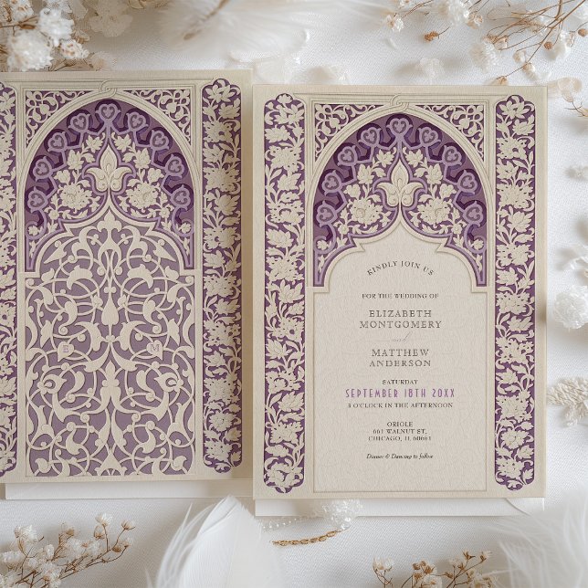 Lavender Elegance Art nouveau Snöre Bröllop Inbjudningar (Skapare uppladdad)